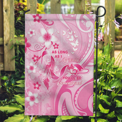 Memorial Pink Breast Cancer Support Garden Flag Plumeria Floral Tribal Pattern
