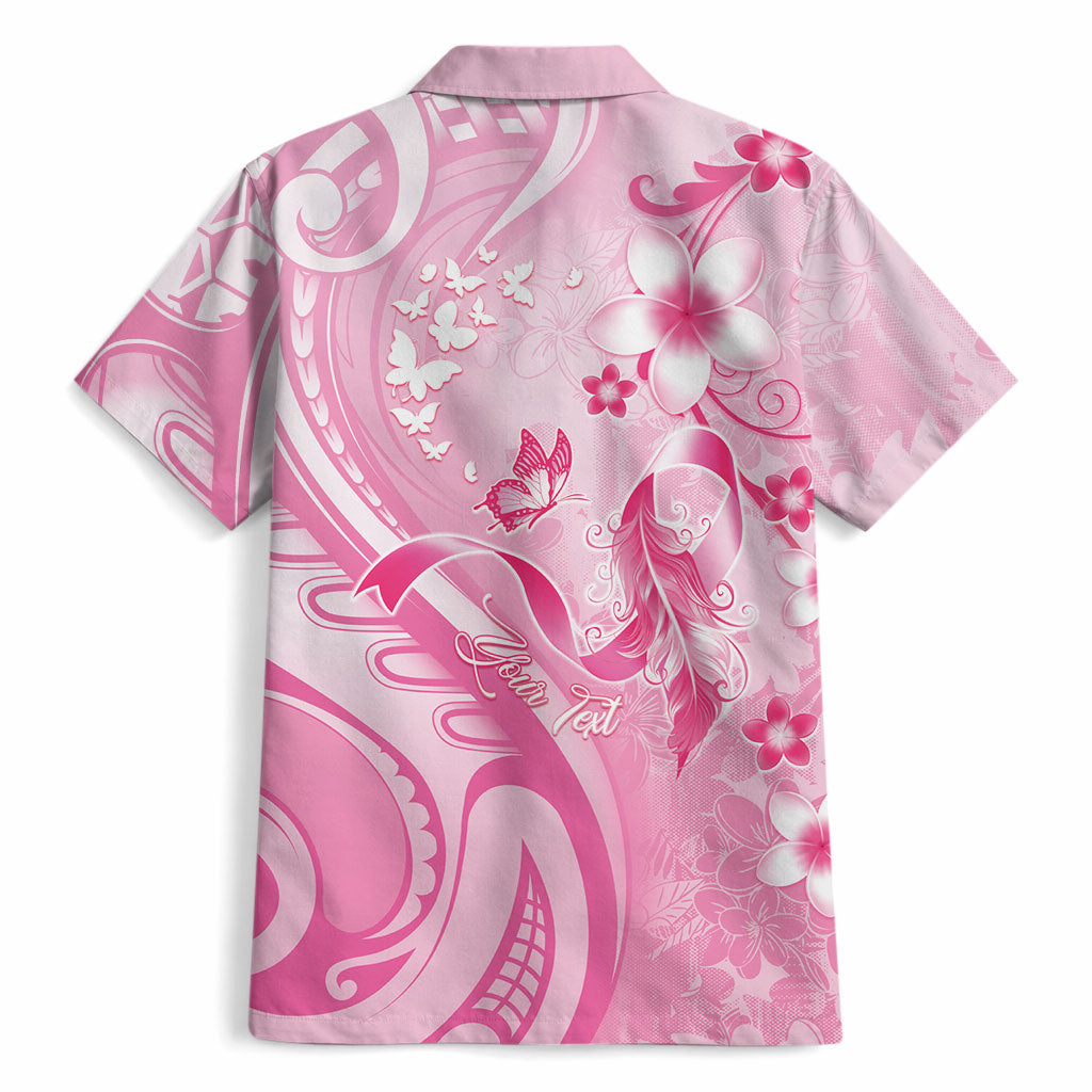 Personalised Memorial Pink Breast Cancer Support Hawaiian Shirt Plumeria Floral Tribal Pattern