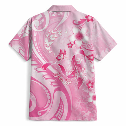 Personalised Memorial Pink Breast Cancer Support Hawaiian Shirt Plumeria Floral Tribal Pattern