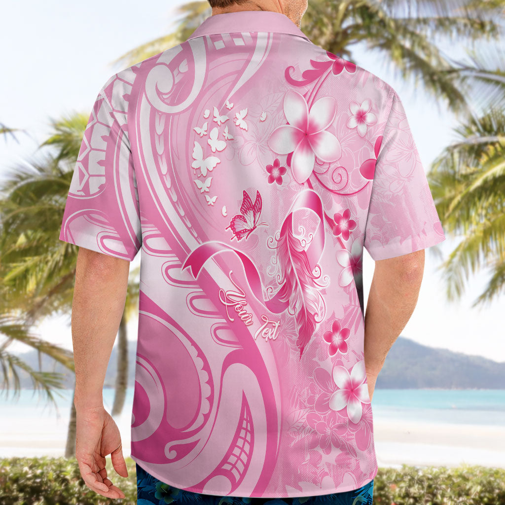 Personalised Memorial Pink Breast Cancer Support Hawaiian Shirt Plumeria Floral Tribal Pattern