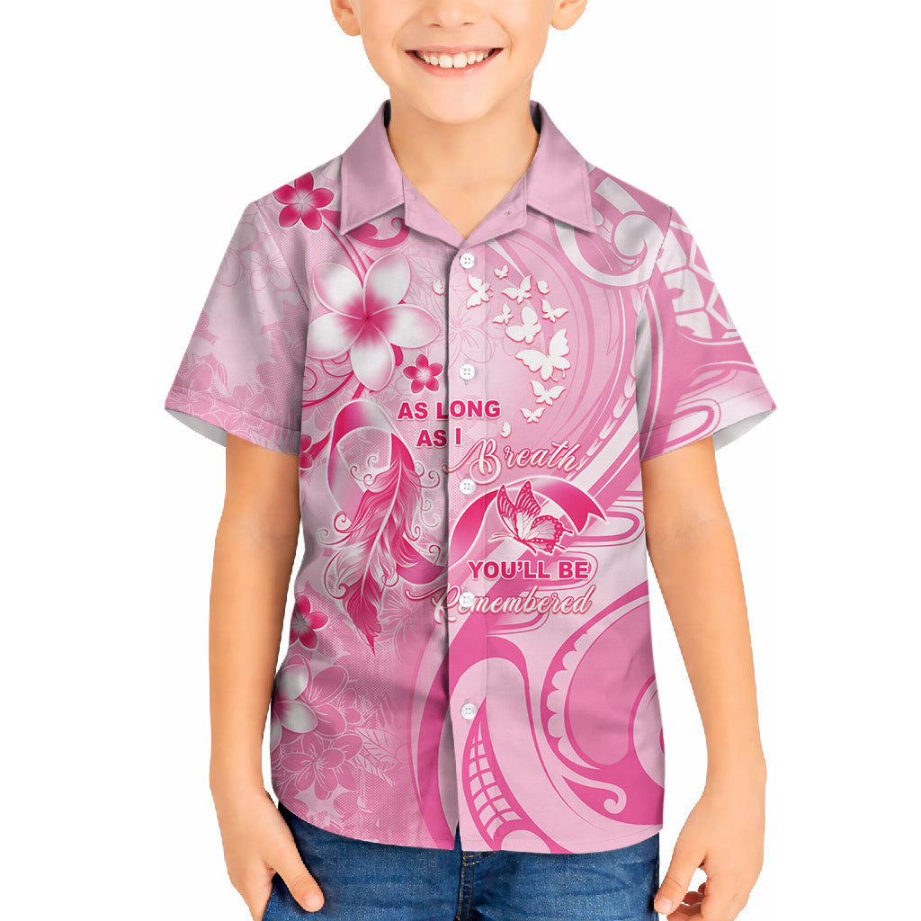 Personalised Memorial Pink Breast Cancer Support Hawaiian Shirt Plumeria Floral Tribal Pattern