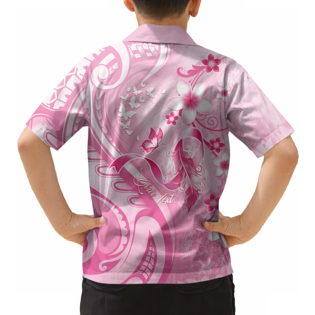 Personalised Memorial Pink Breast Cancer Support Hawaiian Shirt Plumeria Floral Tribal Pattern