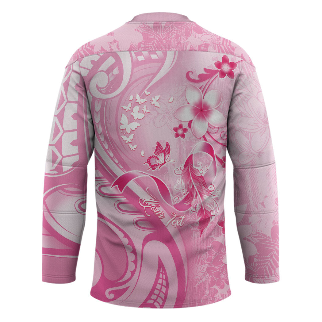 Personalised Memorial Pink Breast Cancer Support Hockey Jersey Plumeria Floral Tribal Pattern