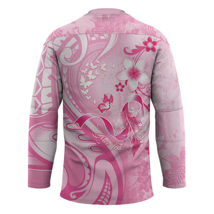 Personalised Memorial Pink Breast Cancer Support Hockey Jersey Plumeria Floral Tribal Pattern