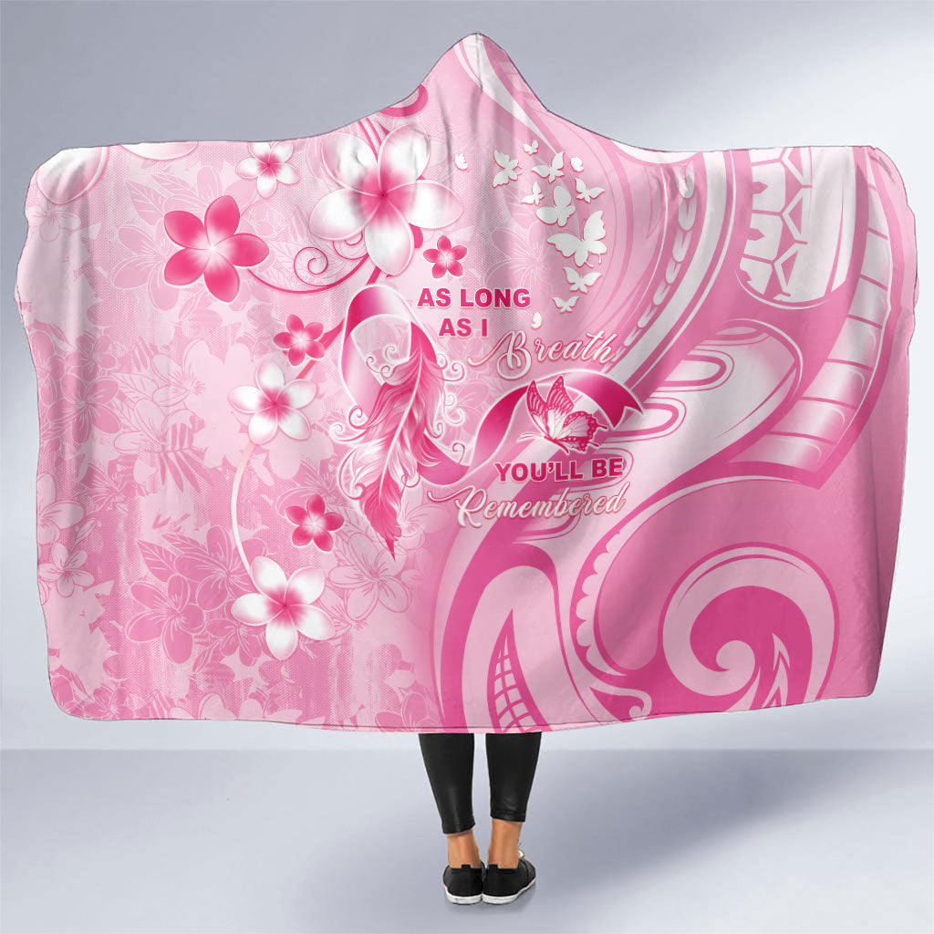 Memorial Pink Breast Cancer Support Hooded Blanket Plumeria Floral Tribal Pattern