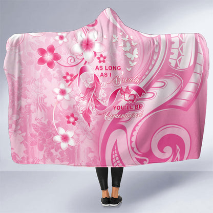 Memorial Pink Breast Cancer Support Hooded Blanket Plumeria Floral Tribal Pattern