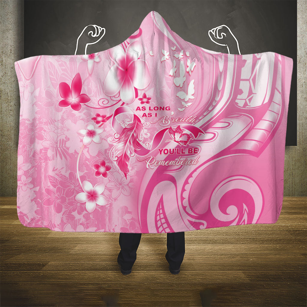 Memorial Pink Breast Cancer Support Hooded Blanket Plumeria Floral Tribal Pattern