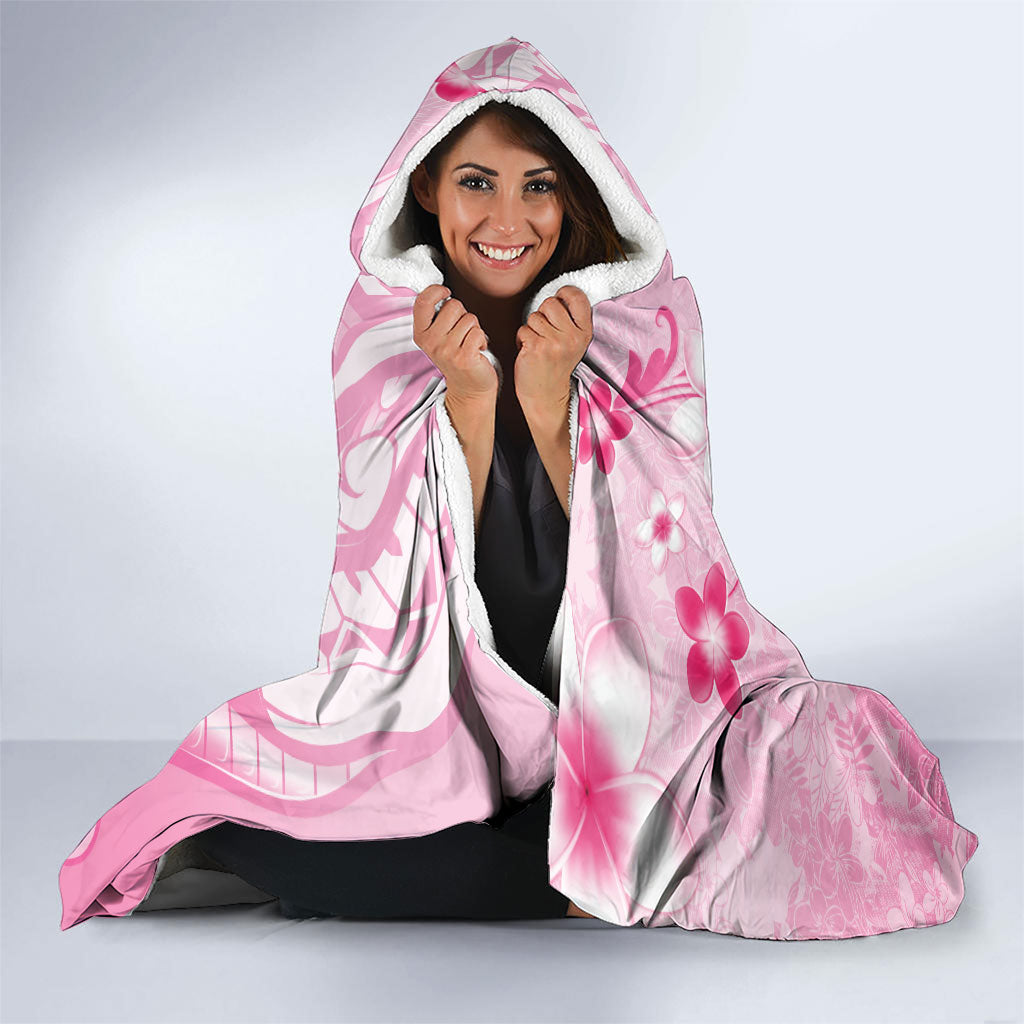 Memorial Pink Breast Cancer Support Hooded Blanket Plumeria Floral Tribal Pattern