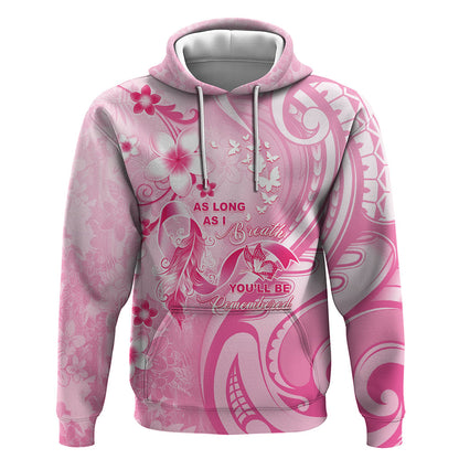 Personalised Memorial Pink Breast Cancer Support Hoodie Plumeria Floral Tribal Pattern