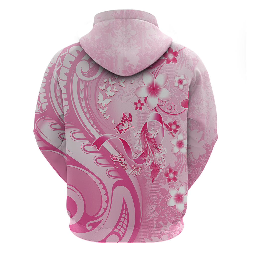 Personalised Memorial Pink Breast Cancer Support Hoodie Plumeria Floral Tribal Pattern