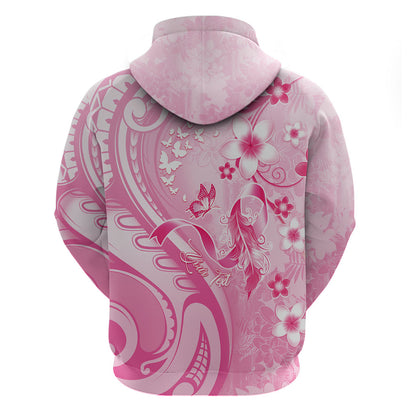 Personalised Memorial Pink Breast Cancer Support Hoodie Plumeria Floral Tribal Pattern