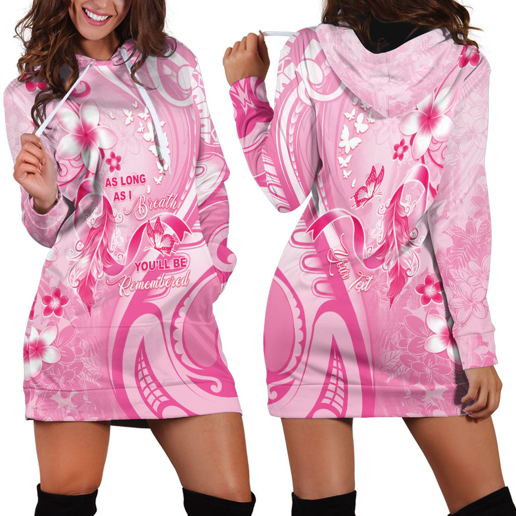 Personalised Memorial Pink Breast Cancer Support Hoodie Dress Plumeria Floral Tribal Pattern
