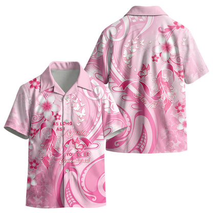 Personalised Memorial Pink Breast Cancer Support Kid Hawaiian Shirt Plumeria Floral Tribal Pattern