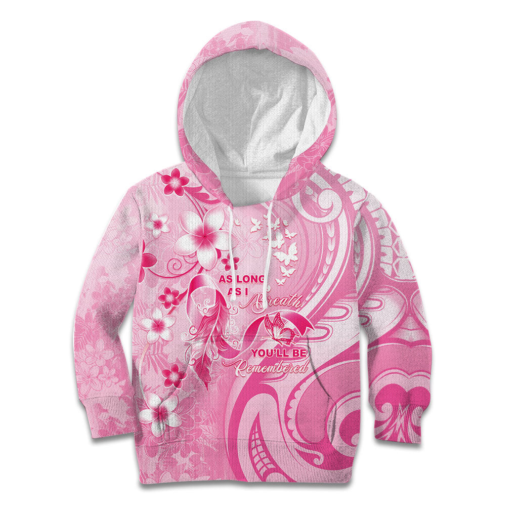 Personalised Memorial Pink Breast Cancer Support Kid Hoodie Plumeria Floral Tribal Pattern
