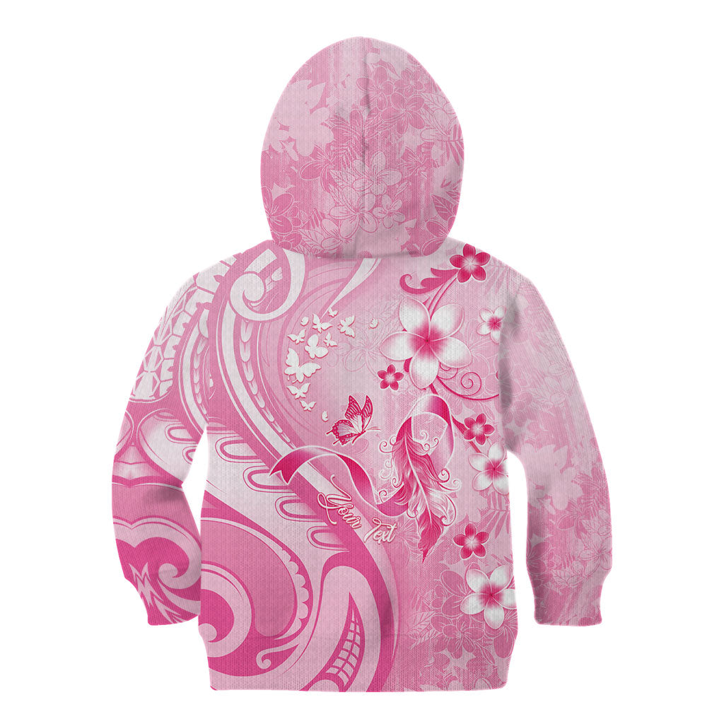 Personalised Memorial Pink Breast Cancer Support Kid Hoodie Plumeria Floral Tribal Pattern