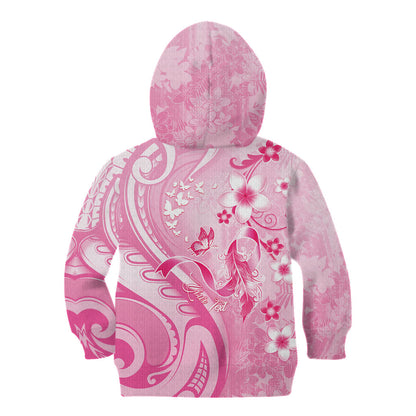 Personalised Memorial Pink Breast Cancer Support Kid Hoodie Plumeria Floral Tribal Pattern