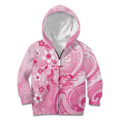 Personalised Memorial Pink Breast Cancer Support Kid Hoodie Plumeria Floral Tribal Pattern
