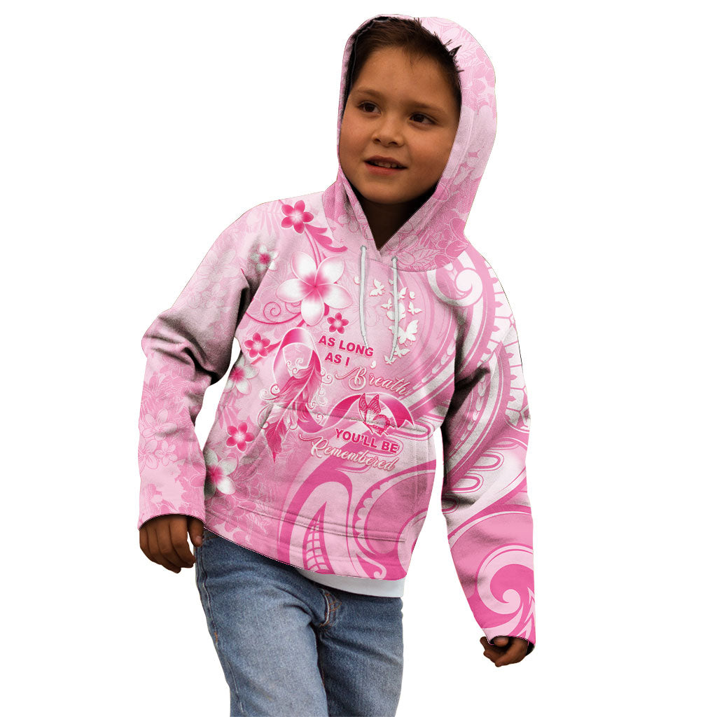 Personalised Memorial Pink Breast Cancer Support Kid Hoodie Plumeria Floral Tribal Pattern