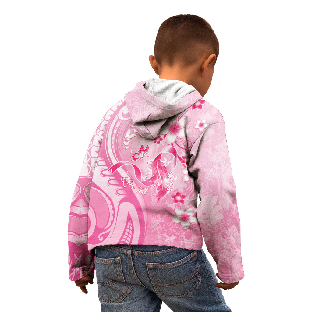 Personalised Memorial Pink Breast Cancer Support Kid Hoodie Plumeria Floral Tribal Pattern