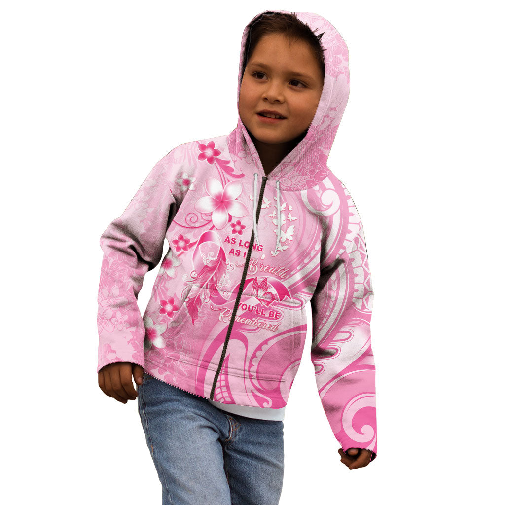 Personalised Memorial Pink Breast Cancer Support Kid Hoodie Plumeria Floral Tribal Pattern