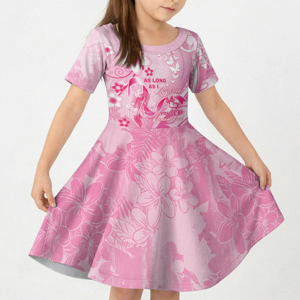 Personalised Memorial Pink Breast Cancer Support Kid Short Sleeve Dress Plumeria Floral Tribal Pattern