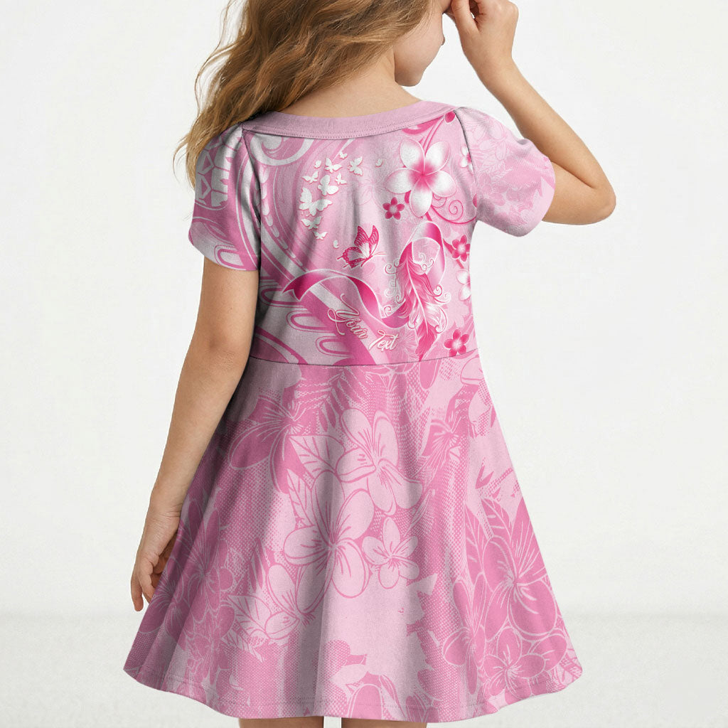 Personalised Memorial Pink Breast Cancer Support Kid Short Sleeve Dress Plumeria Floral Tribal Pattern