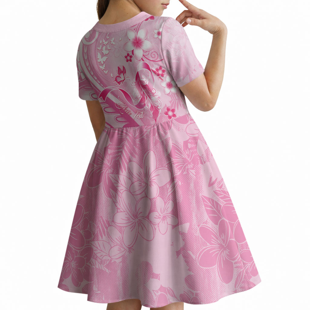 Personalised Memorial Pink Breast Cancer Support Kid Short Sleeve Dress Plumeria Floral Tribal Pattern