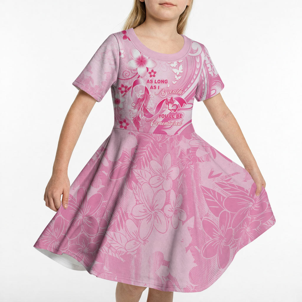 Personalised Memorial Pink Breast Cancer Support Kid Short Sleeve Dress Plumeria Floral Tribal Pattern