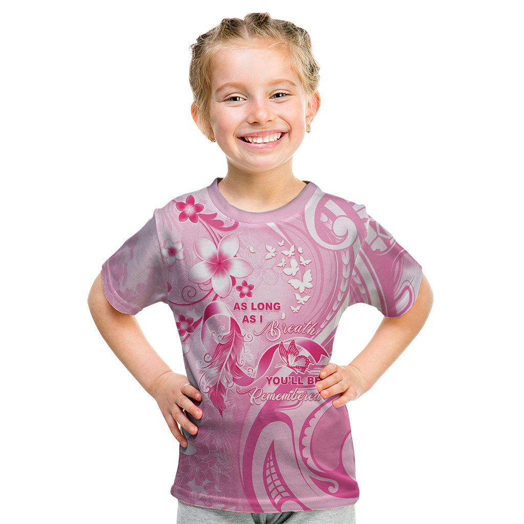 Personalised Memorial Pink Breast Cancer Support Kid T Shirt Plumeria Floral Tribal Pattern