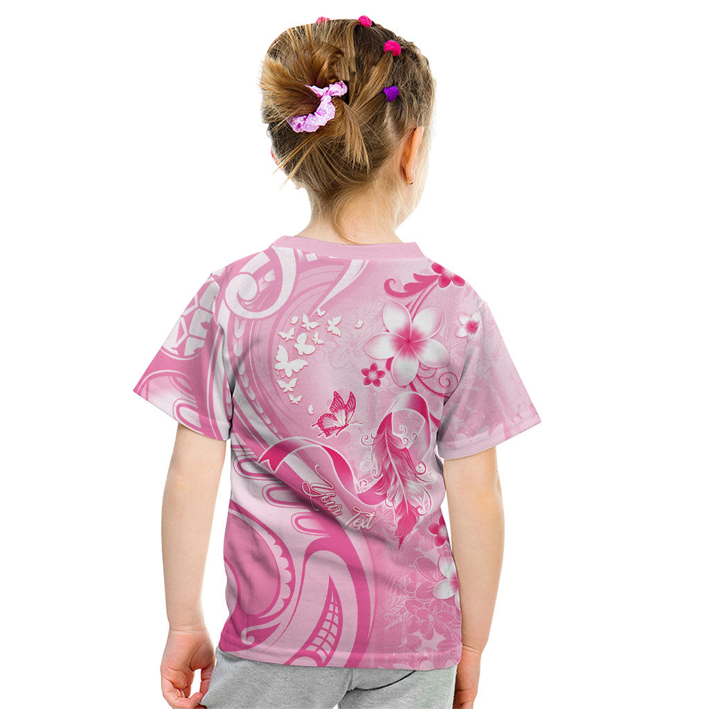 Personalised Memorial Pink Breast Cancer Support Kid T Shirt Plumeria Floral Tribal Pattern