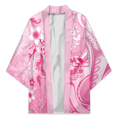 Personalised Memorial Pink Breast Cancer Support Kimono Plumeria Floral Tribal Pattern