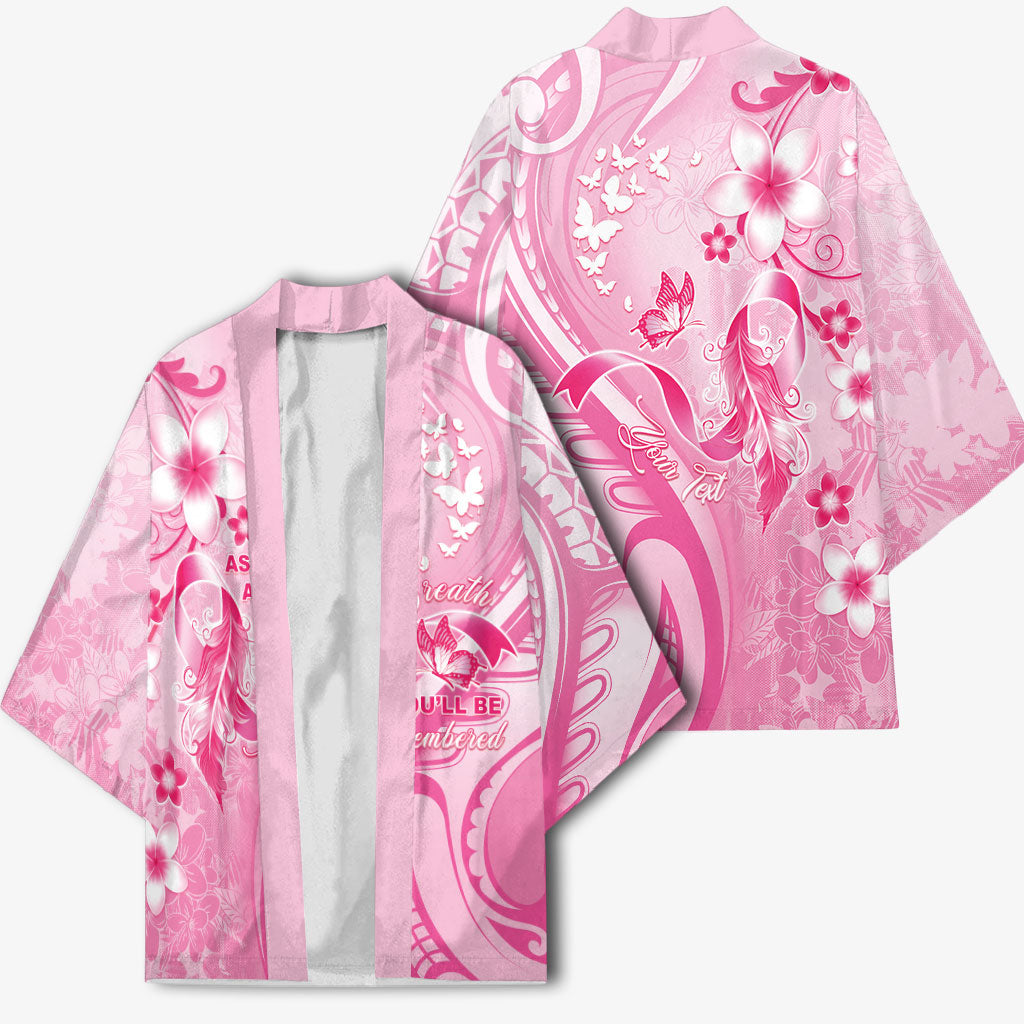 Personalised Memorial Pink Breast Cancer Support Kimono Plumeria Floral Tribal Pattern