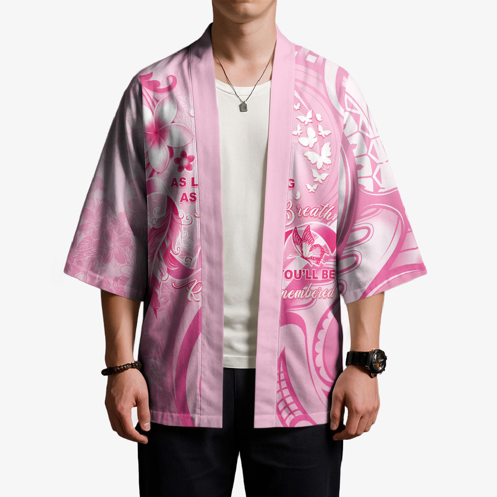 Personalised Memorial Pink Breast Cancer Support Kimono Plumeria Floral Tribal Pattern
