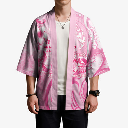 Personalised Memorial Pink Breast Cancer Support Kimono Plumeria Floral Tribal Pattern