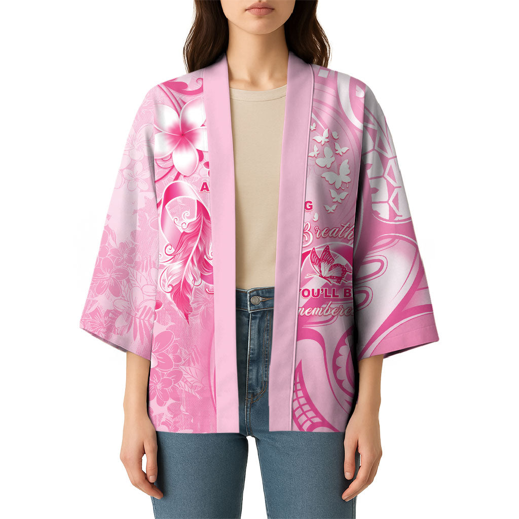 Personalised Memorial Pink Breast Cancer Support Kimono Plumeria Floral Tribal Pattern