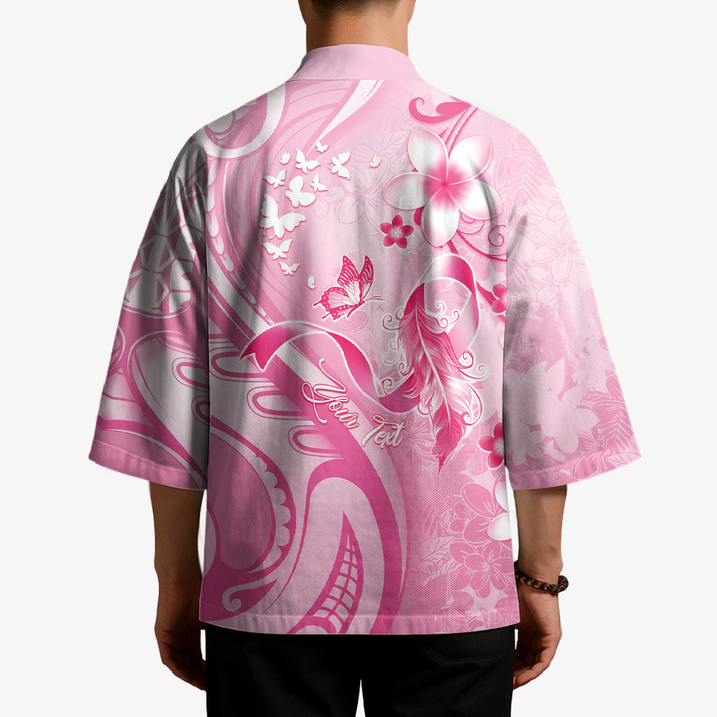 Personalised Memorial Pink Breast Cancer Support Kimono Plumeria Floral Tribal Pattern