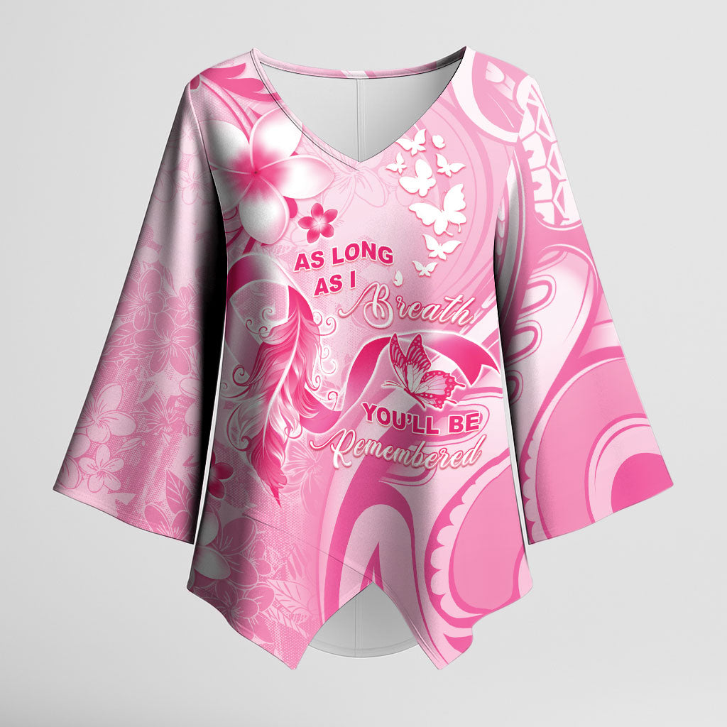 Personalised Memorial Pink Breast Cancer Support Kimono Sleeve Blouse Plumeria Floral Tribal Pattern