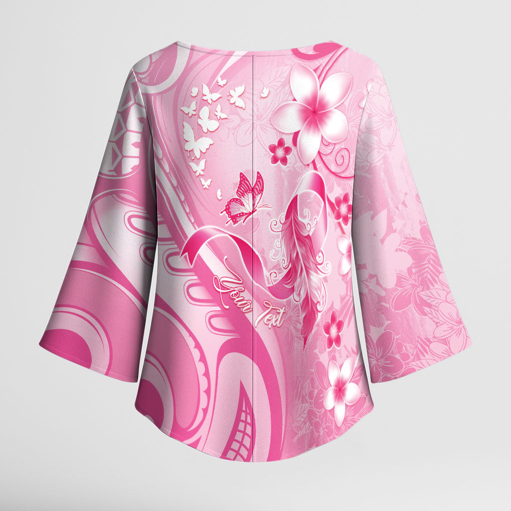Personalised Memorial Pink Breast Cancer Support Kimono Sleeve Blouse Plumeria Floral Tribal Pattern