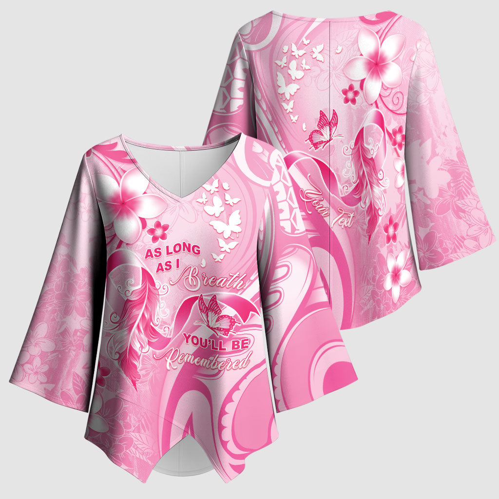 Personalised Memorial Pink Breast Cancer Support Kimono Sleeve Blouse Plumeria Floral Tribal Pattern