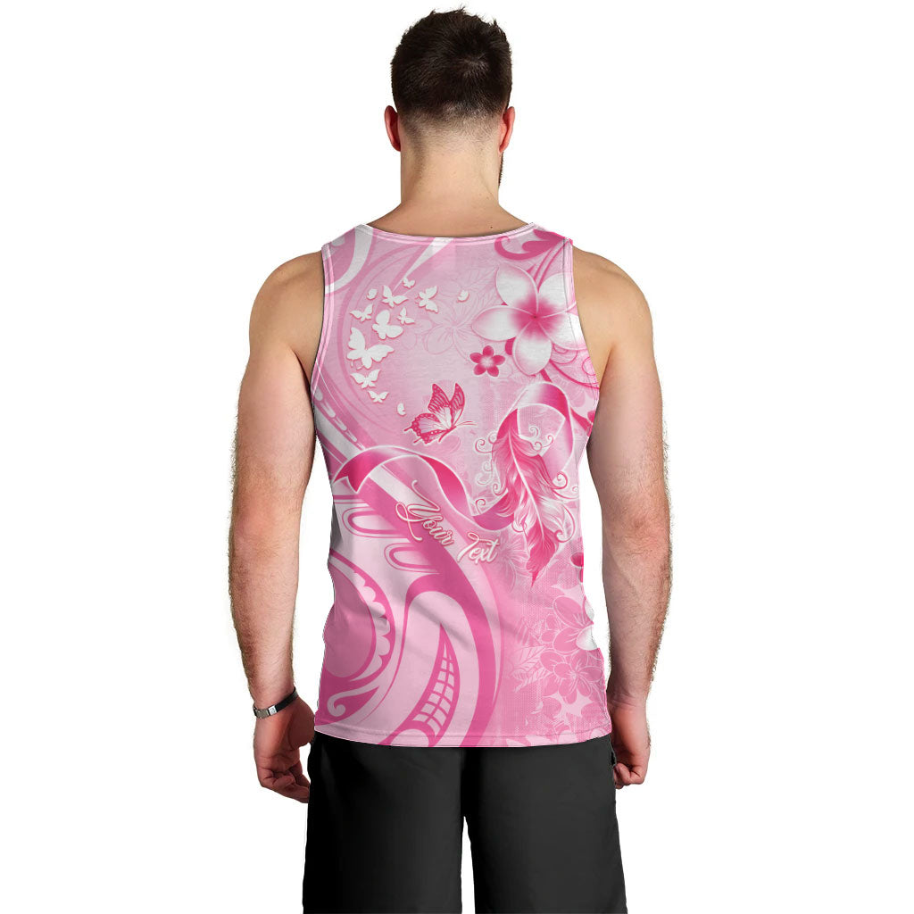Personalised Memorial Pink Breast Cancer Support Men Tank Top Plumeria Floral Tribal Pattern