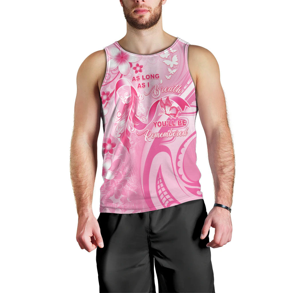 Personalised Memorial Pink Breast Cancer Support Men Tank Top Plumeria Floral Tribal Pattern