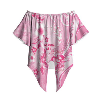Personalised Memorial Pink Breast Cancer Support Off Shoulder Wrap Waist Top Plumeria Floral Tribal Pattern