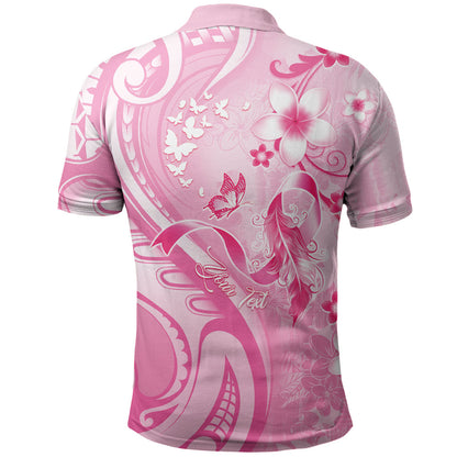 Personalised Memorial Pink Breast Cancer Support Polo Shirt Plumeria Floral Tribal Pattern