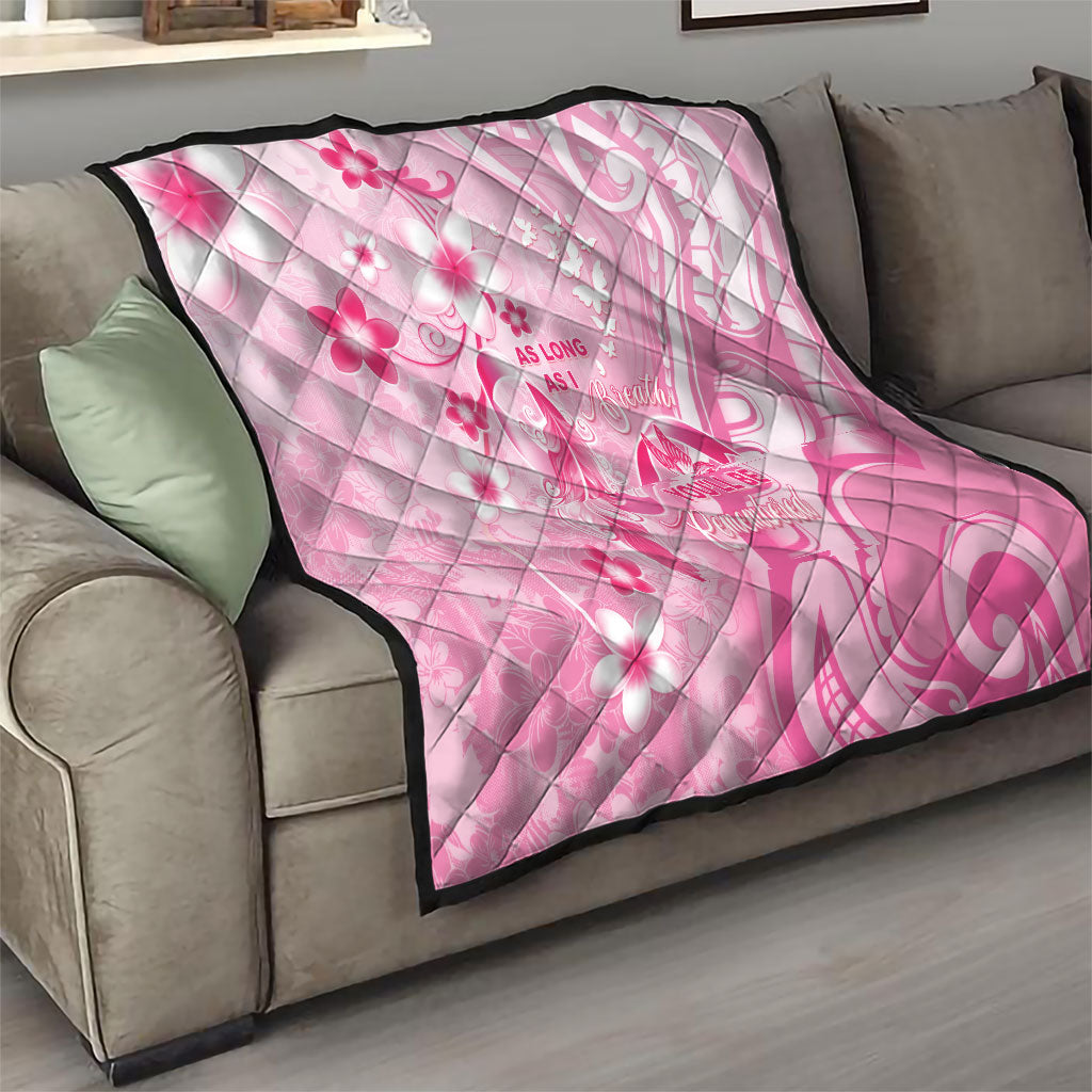 Memorial Pink Breast Cancer Support Quilt Plumeria Floral Tribal Pattern