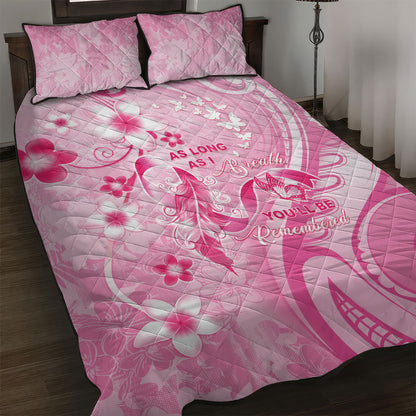 Memorial Pink Breast Cancer Support Quilt Bed Set Plumeria Floral Tribal Pattern