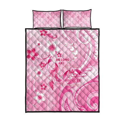 Memorial Pink Breast Cancer Support Quilt Bed Set Plumeria Floral Tribal Pattern