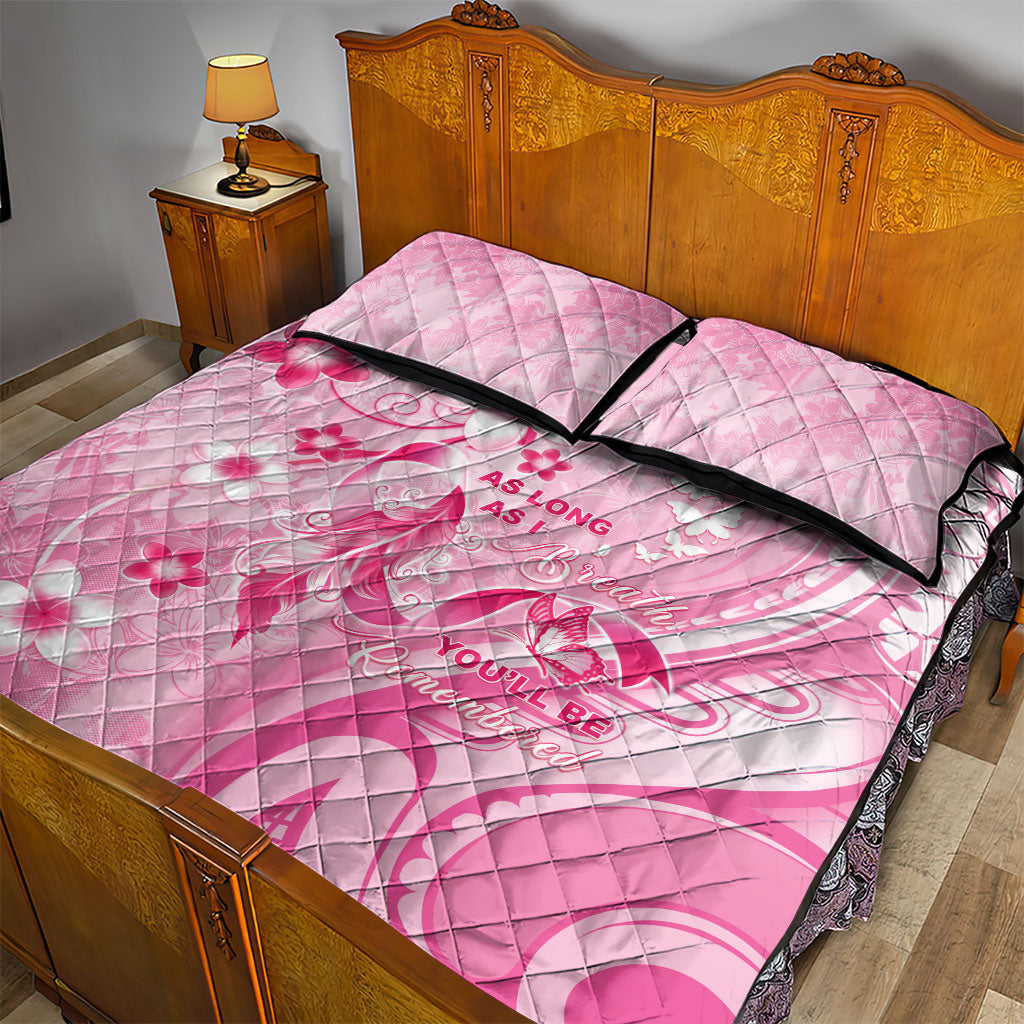 Memorial Pink Breast Cancer Support Quilt Bed Set Plumeria Floral Tribal Pattern