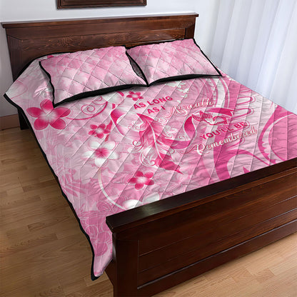 Memorial Pink Breast Cancer Support Quilt Bed Set Plumeria Floral Tribal Pattern