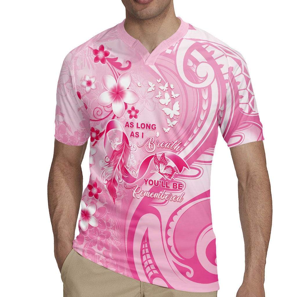 Personalised Memorial Pink Breast Cancer Support Rugby Jersey Plumeria Floral Tribal Pattern