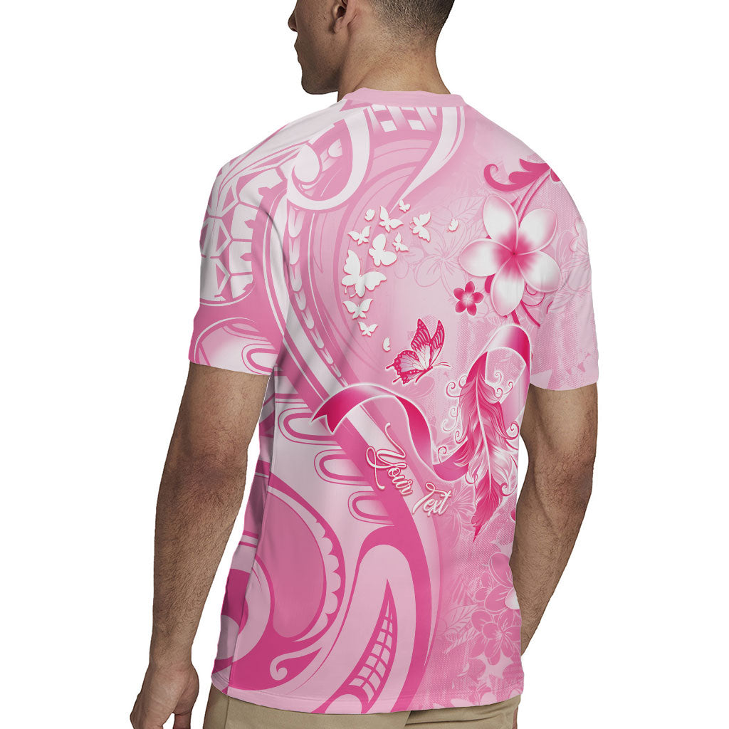 Personalised Memorial Pink Breast Cancer Support Rugby Jersey Plumeria Floral Tribal Pattern